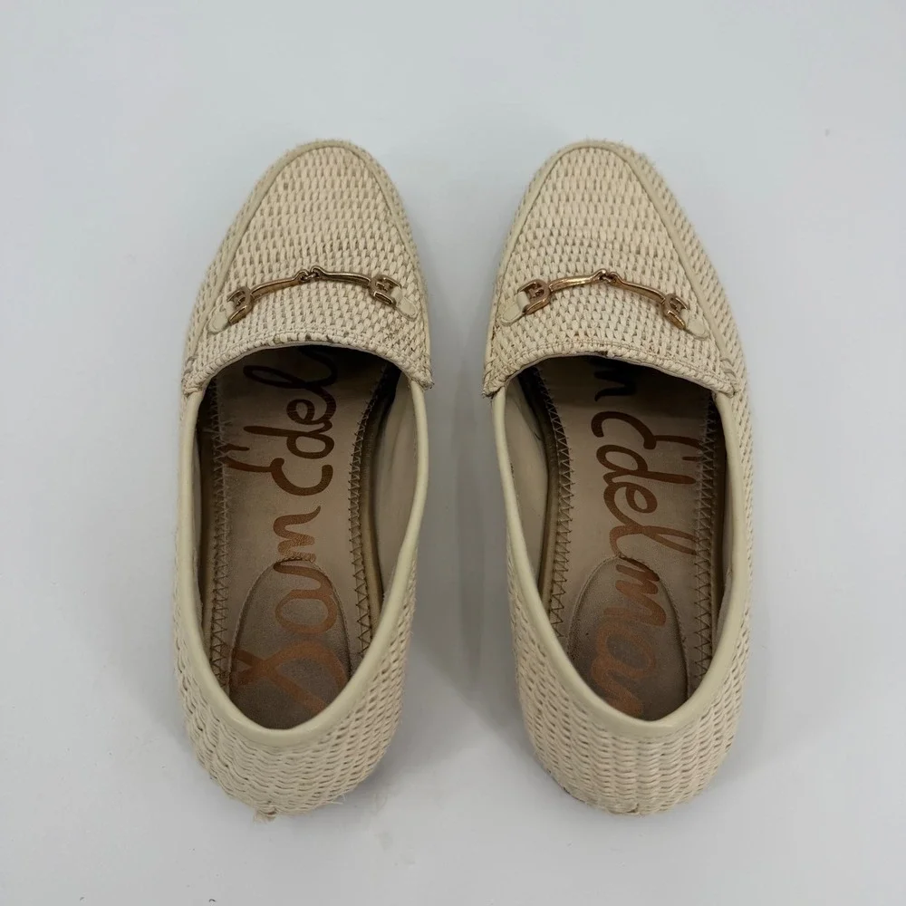 Sam Edelman Loraine Woven Horsebit Loafers Cream Raffia Flat Shoes 7M 903842